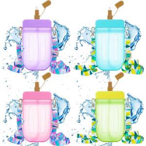 Cunhill 4 Pieces Ice Cream Water Bottles with Strap Kids End of Year Gift for Student Kawaii Drinking Purse Ice Bar Transparent Jug Cup for Camping Sports Shopping