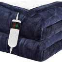 Electric Blanket Heated Throw, Soft Flannel 50"x60" Heating Blanket with 8 Hours Auto Off 10 Fast Heating Levels Machine Washable Sherpa Heated Blanket with Overheating Protection
