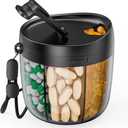 PULIV Portable Pill Dispenser Bottle, Vitamin Organizer with 7 Compartments, Holds Plenty of Supplements with Anti-Mixing & Wide Openings Design, Easy to Retrieve Meds, Includes 20 Pcs Sticky Labels (Black)