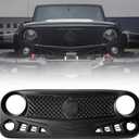 Front Grill with Mesh Matte Black Grille For Jeep Wrangler 2007-2018 Rubicon Sahara Sport JK JKU (Siege)