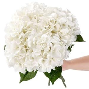 5Pcs Realistic White Hydrangea Artificial Flowers with Stems 21 Inch Lifelike Faux Hydrangeas Flower Large Hydrangea for Weddings Bouquets Table Centerpieces Home Decor Party