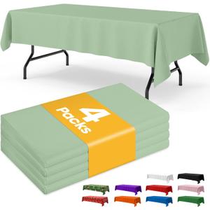 Sage Green Plastic Table Cloth - 4 Pack 54"  108" Rectangle Disposable Tablecloths for 6FT Tables, Table Cover for Party, Holiday & Gathering Use