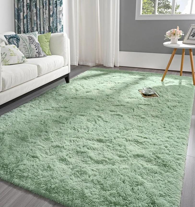 XSIVOD Soft Area Rugs for Living Room, Large 9x12 Plush Fluffy Bedroom Rug, Non-Slip Shaggy Rugs for Dorm Teens Room Decor, Modern Indoor Furry Carpets for Playroom Study Office, Light Green