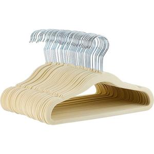 Kids Space Saving Velvet Non-Slip Clothes Hangers with Shoulder Notches for Infant and Toddler, 11.6", Beige, 50-Pack