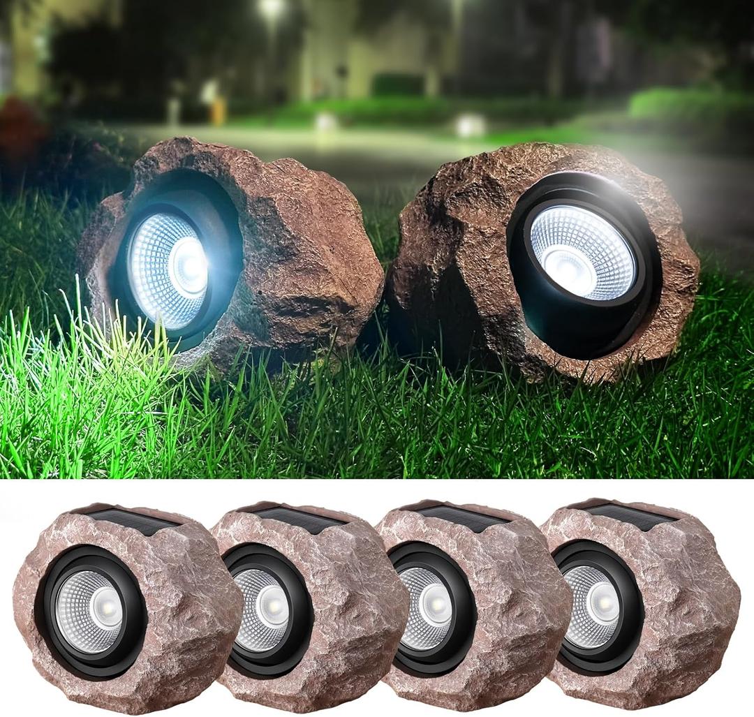 Timeflies Solar Rock Lights Outdoor, 4 Pack Super Bright Solar Spot Lights Outdoor IP65 Waterproof Yard Lights, Auto On/Off Garden Lights for Paths, Sidewalks, Yards, Landscapes, Patios