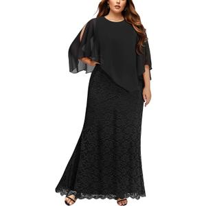 Women's Plus Size Cape Dress with Chiffon Overlay Gown Formal Evening Lace Long Mermaid Dresses 2025, 20W