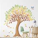 Colorful Large Fall Tree Wall Decals Autumn Tree Leaves Wall Stickers Peel and Stick Wall Art Decor for Kids Bedroom Baby Nursery Living Room Decor