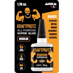 Super Glue All Purpose  50 g / 1.75 oz  Extra Strong Instant Bond for Plastic, Wood, Metal & Glass  Waterproof & Heat Resistant Adhesive for Everyday Repairs  KRAFTPROTZ