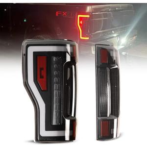 LED Tail Lights Compatible with 2017-2019 FORD F250 F350 F450 (Super Duty) Sequential Turning Light & DRL Tail Lamps Replacement Assembly 1 Pair (Black Housing/Smoke Lens)