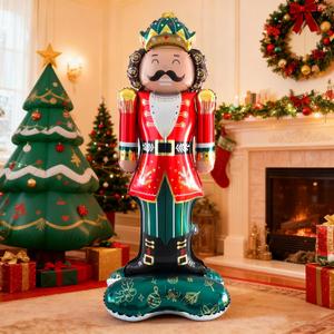 Christmas Balloons Party Decorations Indoor, 60 Inches Red Green Nutcracker Foil Balloon for Christmas Decor, Life-Sized Standing 3D Balloons