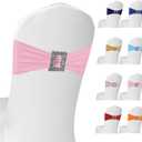 100 Pack Spandex Stretch Chair Sashes Bows Elastic Chair Cover Bands Ties with Buckle Slider for Wedding Party Banquet Birthday Restaurant Chairs Decorations (Pink)