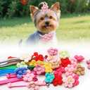 36PCS Dog Flower Collar and Hair Bows Set,Multi Color Cute Pet Collar Accessories and Head Floral Charms Tie for Small Puppy Cats Grooming Accessories