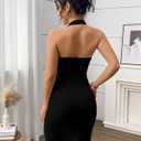 Soft Stretchy Halter Bodycon Dresses for Women Midi Fitted Casual Club Backless Dress Going Out Cocktail Party Outfit (X-Large, Black)