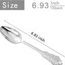 WDF 100 Piece Silver Plastic Spoons Disposable - 6.93 Inch Baroque Silver Silverware for Dessert Cake - Heavy Duty Plastic Spoons for Party Wedding Daily Using Baby Shower Spring