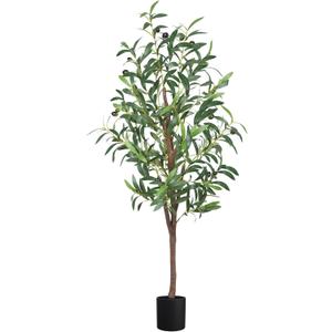 Artificial Olive Tree, 4FT Tall Faux Olive Trees 48in Outdoor Fake Potted Silk Plant with Trunk and Realistic 436 Leaves and 16 Fruits for Modern Office Home Decor, 1 P ack