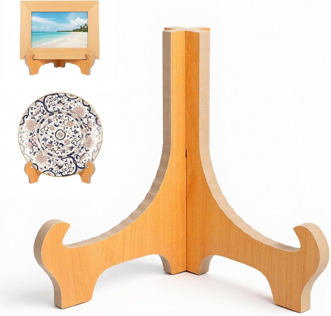 Plate Stand for Display, 6 Inch Plate Holders for Displaying Wooden Folding Picture Frame Holder Tabletop Saucer Rack Bamboo Decorative Table Top Easels for Tables Platter Dish Book Photo and Plaque
