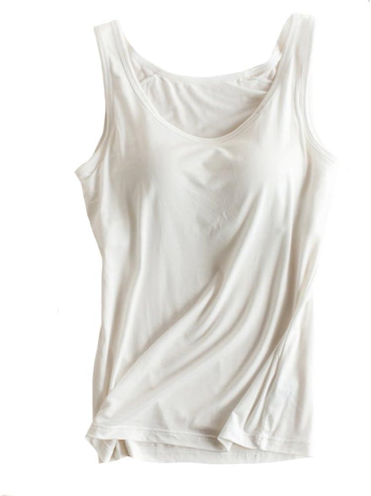 Womens Modal Built-in Bra Padded Camisole Yoga Tanks Tops (0-2, Tk-white)