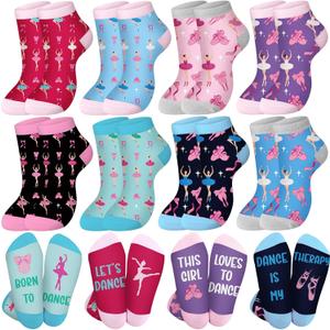 8 Pairs Dance Theme Socks Dancer Team Gifts Bulk for Girls Women Ballet Socks Accessories Party Favors