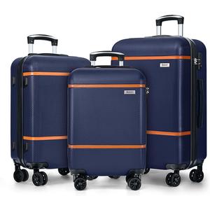 AnyZip Luggage Sets 3 Piece ABS+PC Hardside Lightweight Suitcase with Spinner Wheels TSA Lock Carry on 20 24 28 Inch Dark Blue (3-piece Set)