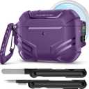 MOBOSI for AirPods Pro 3 Case with Lock, Compatible with AirPod Pro 3rd Generation Case [Compatible with MagSafe], Military Grade Protective Cover with Cleaner Kit & Keychain for Men(2025), Purple