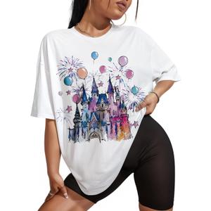 Flafens Oversized Tshirts for Women - T Shirt Graphic Tees Loose Crewneck Pattern Sleeve Cute Print Fashion Summer Tops