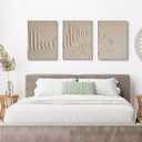 3Pcs Framed Beige Cream Abstract Textured Line Art Curved Canvas Wall Art Prints Posters Pictures Paintings Wall Decor for Minimalist Boho Living Room Bedroom Office Decoration