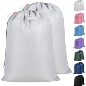 Polecasa Extra Heavy Duty Large Laundry Bag with Sturdy Handles and Drawstring Closure, 2 Pack 28 x 36 inches Durable Storage Bags for Basket, Hamper, College, Dorm, Travel, Silver
