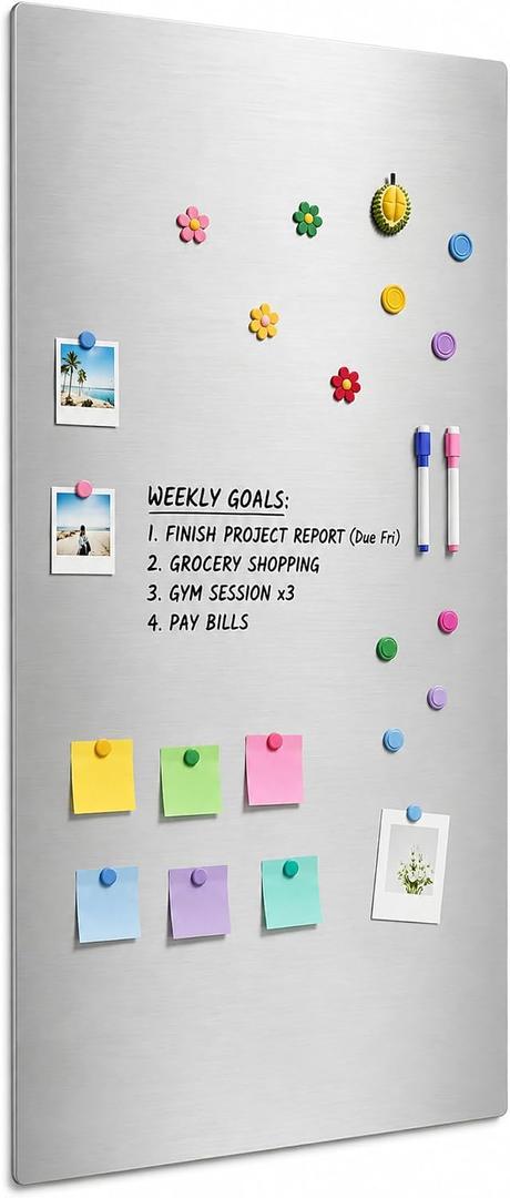 Lincia 48 x 23.6 Inch Magnetic Whiteboard Sticker, Metallic-Like Texture Dry Erase White Board Paper for Wall, Self Adhesive Memo Sheet for Office Classroom Kitchen