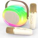 Karaoke Machine for Adults,Portable Bluetooth Speaker with Two Wireless Microphones and Dynamic Lights,Support TF/USB/AUX,Birthday Gifts for Girls/Boys//Men/Women/Family Home Party (Beige 2 mics-colorful lights)