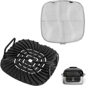 Grill Grate and Replacement Splatter Shield for Ninja AG301 Foodi 5-in-1 Indoor Grill, Non-stick Grill Griddle and Stainless Steel Fine Mesh Splatter Screen for Ninja Foodi AG300, AG301C, AG302, AG400