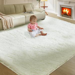5X8 Ultra Soft Rug for Living Room, Fluffy Shag Area Rug for Bedroom, Modern Shaggy Carpets Fuzzy Rug for Teens Dorm Nursery Home Decor Aesthetic, Upgrade Anti-Skid Durable, Cream White