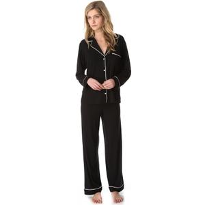Eberjey Gisele Classic Women's Pajama Set | Long Sleeve Shirt + Long Pants (Large, Black)