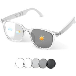 Smart Glasses for Women Men, Bluetooth Audio Glasses with Color-Changing Lenses, Open Ear Sound Speakers, Magnetic Charging, Voice Assistant, Music/Calls, Blue Light Glasses for Working Travel (Clear)
