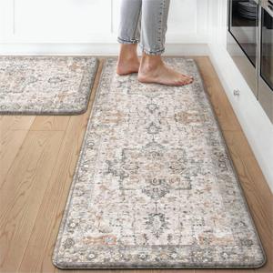 GENIMO Kitchen Mats for Floor 2PCs, Washable Anti Fatigue Mat for Cushioned, 17.3"x47"+17.3"x30", Waterproof Kitchen Rugs, Non Slip Comfort Standing Mat Rug for Home, Sink, Laundry, LightTaupeBrown