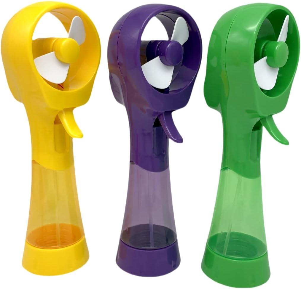 3 Pack Elite Battery Powered Handheld Water Misting Fans Personal Outdoor Cooling Fan (Yellow/Purple/Green)