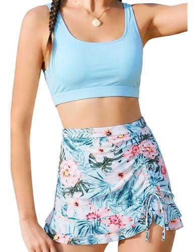 DAXIANG Teens Girls Two Piece Swimsuit Modest Ruffle Skirt Bathing Suit Adjustable Straps Tankini Set Removable Padded Sky Blue Size 16