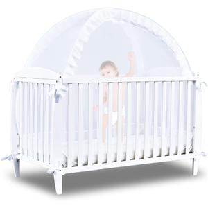Baby Crib Tent Safety Net to Keep Baby in, Pop Up Crib Tent Canopy Keep Baby from Climbing Out, Mosquito Net for Baby Crib, Ultra Stable Frame, Durable Strong Self-Locking Zipper, White