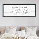 LuZhiQiang Better To Wake At The Lake Above Bed Wall Decor 40"×15" for Lake House Bedroom Over Bed Sign Wood Framed Large Wall Hanging Art (Black)