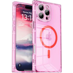 IAIYOXI Rectangle Edge Magnetic Clear Case for iPhone 14 Pro, Compatible with MagSafe, Full Camera Protection & Reinforced Corners, Thin Slim Shockproof TPU Phone Cover for Women Girls, Pink
