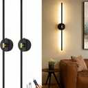 Battery Operated Wall Sconce Set of 2: 10000mAh Wireless Sconces Rechargeable Wall Lights with Touch and Remote, 360 Rotate Cordless Wall Lamp for Bedroom Living Room Hallway, 31.5 Inch, Black