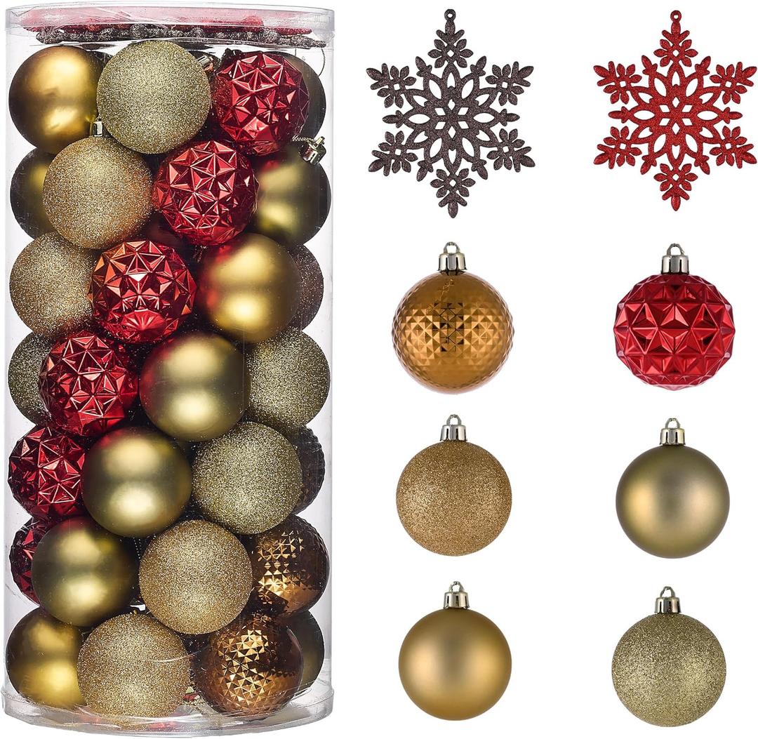 Valery Madelyn Christmas Tree Decorations Ornament Set, 50ct 2.36 Inches Red and Brown Shatterproof Christmas Ball Ornaments Hanging Xmas Holiday Party Decor (Large)