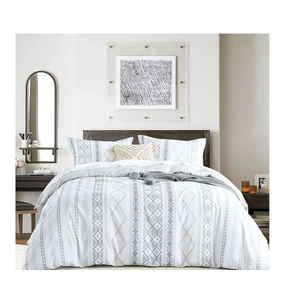 CozyDH Grey Stripe Boho Duvet Cover Set Queen, 3pcs 100% Cotton Ultra Soft Breathable Aztec Comforter Cover with Zipper Ties, 1 Bohemian White Duvet Cover & 2 Pillowshams(Queen,Grey)