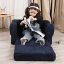 MOMCAYWEX Kids Sofa, 2-in-1 Flip-Out Foam Couch with Soft Sherpa Cover, Cozy Play Lounge Chair, Dark Blue, Medium