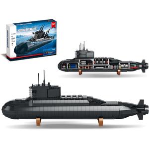 Nuclear Submarine Building Block Toy Set  WW2 Military Battleship Model with Lights, Ideal Gift for Boys, Teens & Adults, Great for Home or Office Decor - 1498 PCS