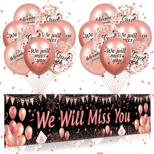 Rose Gold We Will Miss You Party Decorations - Banner and 18Pcs Good Luck Balloons for Farewell, Going Away, Retirement, Graduation, Goodbye Party