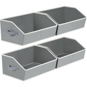 Homsorout Trapezoid Storage Baskets for Shelves - Large Fabric Baskets for Organizing, Foldable Storage Bin with Handles, Cube Storage Organizer Bins for Clothes, Blankets, 4 Pack, Grey