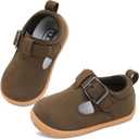 JOINFREE Toddler Shoes Girls Boys Lightweight Dress Shoes Wide Barefoot Flats Fashion School Shoe Kids Fall Walking Sneakers (Brown)