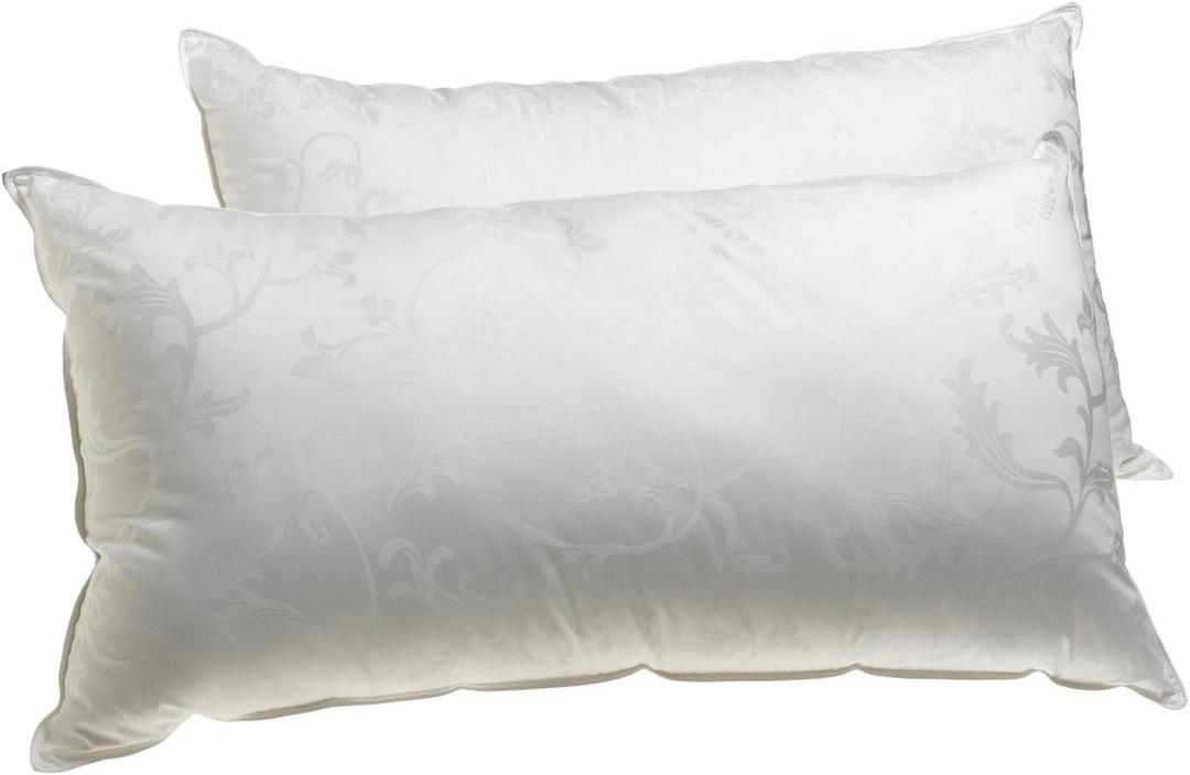 Deluxe Comfort Dream Supreme Luxury Hotel Bed Pillow - Floral Ivory Emblazoned Cover - Fiber Fill - Bed Pillow, Standard - Set of 2