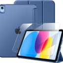 Mastten for iPad (A16) 11th Generation Case 11 Inch 2025 with Screen Protector, iPad 10th Generation Case 10.9 Inch 2022 Cute Slim Hard Translucent Back Full Protective Trifold Stand Cover, NavyBlue