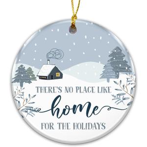 3 x Family Home Ornament - Theres No Place Like Home for The Holidays  Winter Cabin Ceramic Christmas Ornament  Family Holiday Keepsake, Rustic Farmhouse Tree Decoration, Housewarming